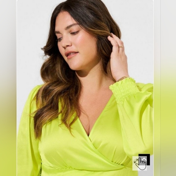 Torrid Size 2X Women's Neon Lime Green/Yellow Satin Wrap Top with Tie Back NWT - Picture 2 of 11